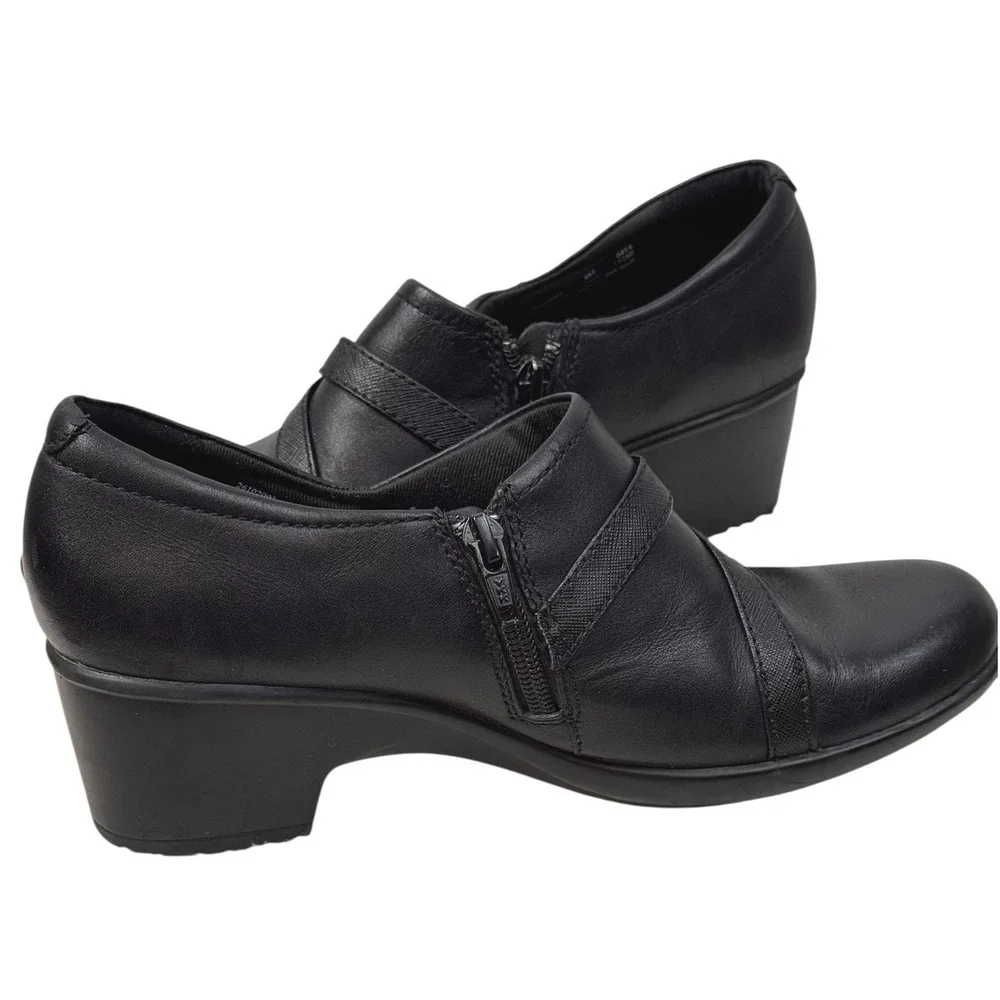 Clarks Loafers Genette Arc Black Leather Women‎ Size 8M Wedge Heel Comfort Shoes
